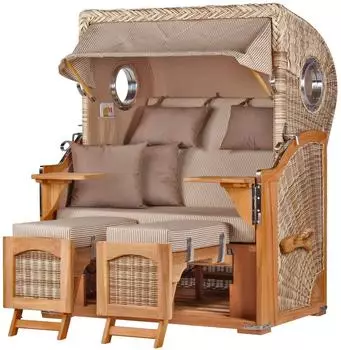 bene living Ammersee Strandkorb 2-Sitzer, Teak, PE Shell, Volllieger (Modell 510)