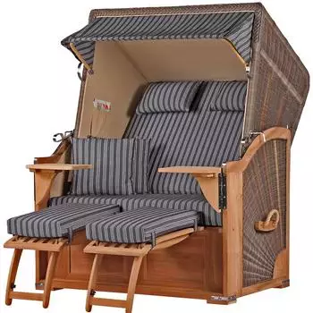 bene living Schaalsee Strandkorb-Komplettset 2-Sitzer Teak PE-Geflecht grau (BL-122100-S1)