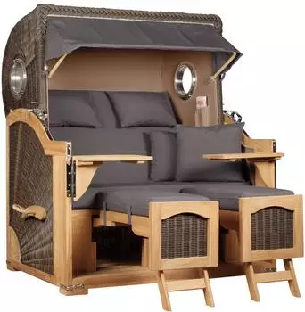 Mr. Deko Strandkorb D&uuml;ne Grande Bullauge Teak PE Grey Dessin 551