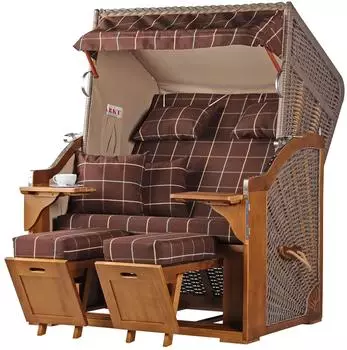 bene living Schleswig Pinie Strandkorb Zweisitzer Volllieger, PE mokka (Modell 556)