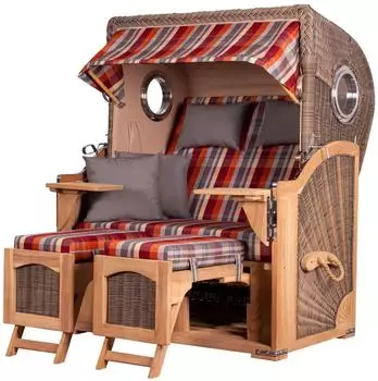 bene living Ammersee Strandkorb 2-Sitzer Teak PE-Geflecht Grau Volllieger (Modell 584)
