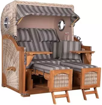 Mr. Deko Strandkorb D&uuml;ne Grande Bullauge Teak PE Shell Dessin 537