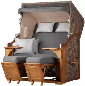 bene living Strandkorb Schleswig Pinie Volllieger 2-Sitzer PE Mokka (Modell 558)