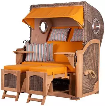 bene living Ammersee Strandkorb 2-Sitzer Teak PE-Geflecht grau Volllieger (Modell 586)