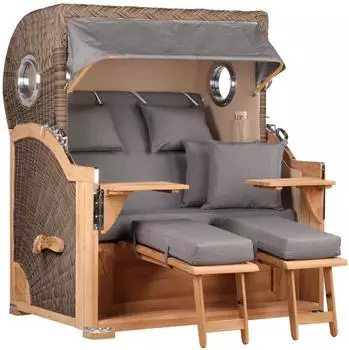 Mr. Deko Strandkorb Baltikum Bullauge Teak PE Grey Dessin 551