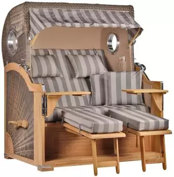 Mr. Deko Strandkorb Baltikum Bullauge Teak PE Grey Dessin 537