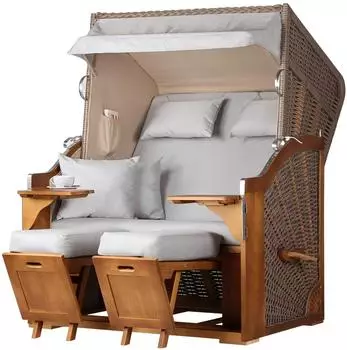bene living Schleswig Pinie Strandkorb Zweisitzer Volllieger, PE mokka (Modell 563)