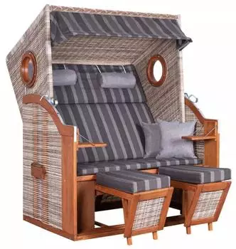 deVries PURE Wave XL Strandkorb PE seashell Des. 402 mit Holz-Bullaugen (3172640225P)