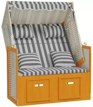 vidaXL Strandkorb mit Kissen Polyrattan & Massivholz, weiß/grau