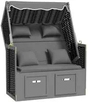 vidaXL Strandkorb mit Kissen Poly Rattan Massivholz Anthrazit Schwarz