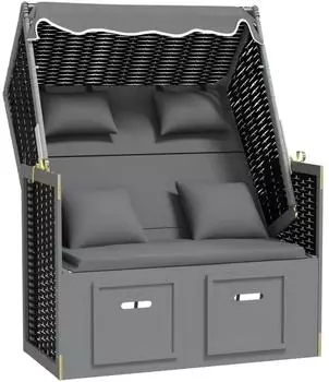 vidaXL Strandkorb mit Kissen Polyrattan/Massivholz anthrazit/schwarz (318662)