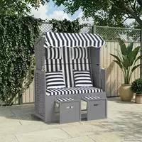 vidaXL Strandkorb mit Kissen Poly Rattan und Massivholz Blau & Wei&szlig;