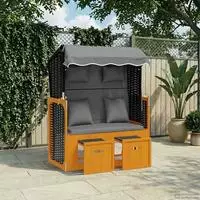 vidaXL Strandkorb mit Kissen Poly Rattan Massivholz Schwarz Anthrazit