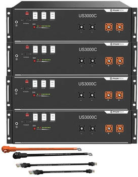 Pylontech 4x US3000C LiFePO4 Batterie 14kWh mit Wechselrichter-Anschlusskabelset (015635-010)