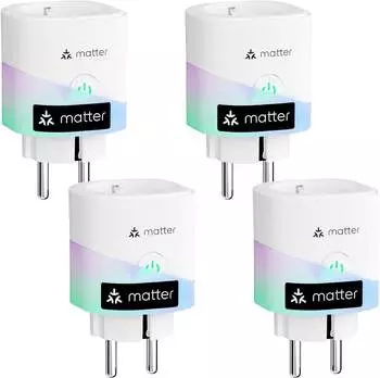 Meross Matter Smart WLAN Steckdose mit Stromz&auml;hler f&uuml;r Balkonkraftwerk (MSS315) 4er Pack