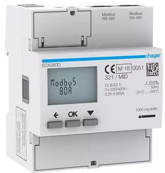 Hager Energiezähler 3phasig direkt 80A,4M GARDI ECA380D