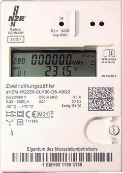 NZR eHZ EDL21 Stromzähler 3x230/400V 5(60)A Drehstrom Zweitarif (23030727)