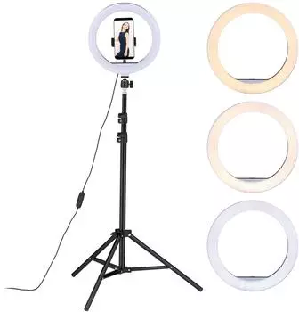 Relaxdays LED Ringlicht 10" mit Stativ, dimmbar (10048513_0)