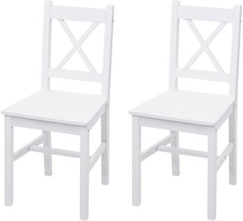 Mendler 2er-Set Esszimmerstuhl HWC-F77 Landhaus Kiefer weiß (70467)