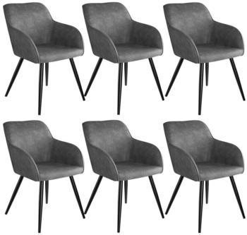 TecTake 6er Set Stuhl Marilyn Stoff grau/schwarz 62x58x82cm