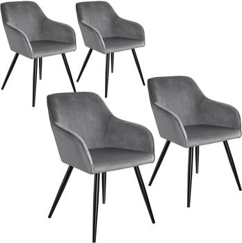 TecTake 4er Set Stuhl Marilyn Samtoptik grau/schwarz 62x58x82cm