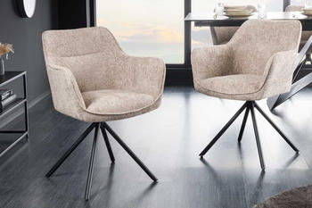 Riess-Ambiente Drehbarer Stuhl VERONA champagner beige Strukturstoff mit Armlehne Metallbeine schwarz