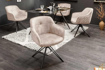 Riess-Ambiente Drehbarer Design Stuhl EUPHORIA champagner greige Samt mit Armlehne Metallgestell schwarz