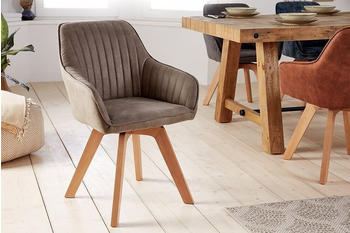 Riess-Ambiente Drehbarer Design Stuhl LIVORNO vintage taupe Buchenholz Beine mit Armlehnen