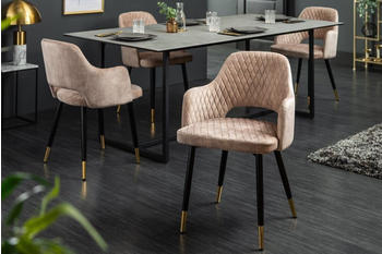 Riess-Ambiente Design Stuhl PARIS greige Samt mit Armlehnen Ziersteppung goldene Fußkappen