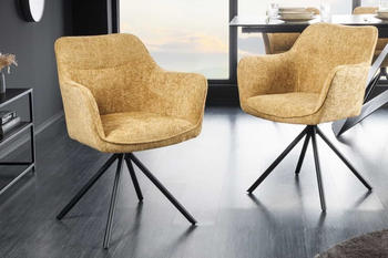 Riess-Ambiente Drehbarer Stuhl VERONA senfgelb Strukturstoff mit Armlehne Metallbeine schwarz
