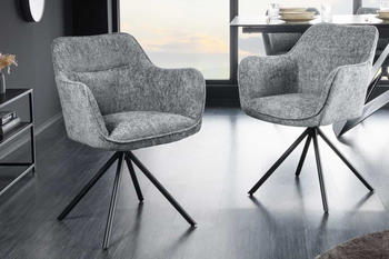 Riess-Ambiente Drehbarer Stuhl VERONA grau Strukturstoff mit Armlehne Metallbeine schwarz