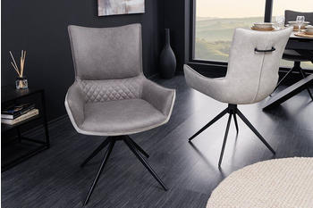 Riess-Ambiente Drehbarer Design Stuhl ALPINE grau hellgrau Armlehnen schwarze Metallbeine