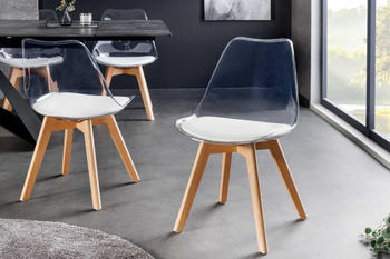 Riess-Ambiente Design Stuhl SCANDINAVIA MEISTERST&Uuml;CK transparent wei&szlig; Kunststoff Buchenholz natur