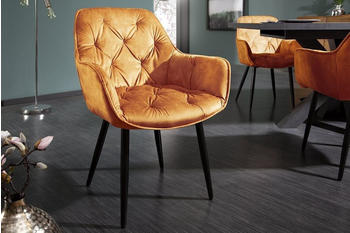 Riess-Ambiente Design Stuhl MILANO senfgelb Samt mit Armlehne Ziersteppung gepolstert schwarze Metallbeine