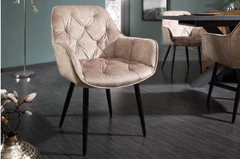 Riess-Ambiente Design Stuhl MILANO champagner beige Samt mit Armlehne gepolstert schwarze Metallbeine