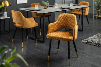 Riess-Ambiente Design Stuhl PARIS senfgelb Samt mit Armlehnen Ziersteppung goldene Fu&szlig;kappen