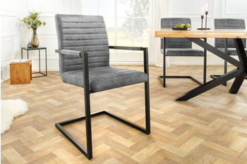 Riess-Ambiente Industrial Freischwinger Stuhl LOFT vintage grau Armlehnen Eisengestell Esszimmerstuhl