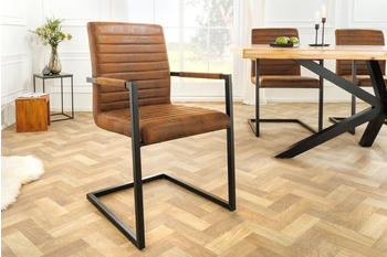 Riess-Ambiente Industrial Freischwinger Stuhl LOFT vintage braun Armlehnen Eisengestell Esszimmerstuhl