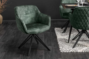 Riess-Ambiente Drehbarer Design Stuhl EUPHORIA dunkelgr&uuml;n Samt mit Armlehne Metallgestell schwarz