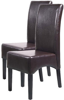 Mendler 2er-Set Esszimmerstuhl Küchenstuhl Stuhl Crotone, LEDER braun, dunkle Beine