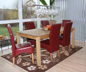 Mendler 6er-Set Esszimmerstuhl Küchenstuhl Stuhl Crotone, LEDER rot, helle Beine