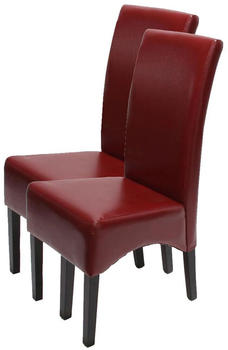 Mendler 2er-Set Esszimmerstuhl Küchenstuhl Stuhl Crotone, LEDER rot, dunkle Beine