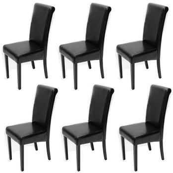 Mendler 6er-Set Esszimmerstuhl Stuhl Küchenstuhl Lecce II, Leder schwarz, dunkle Beine