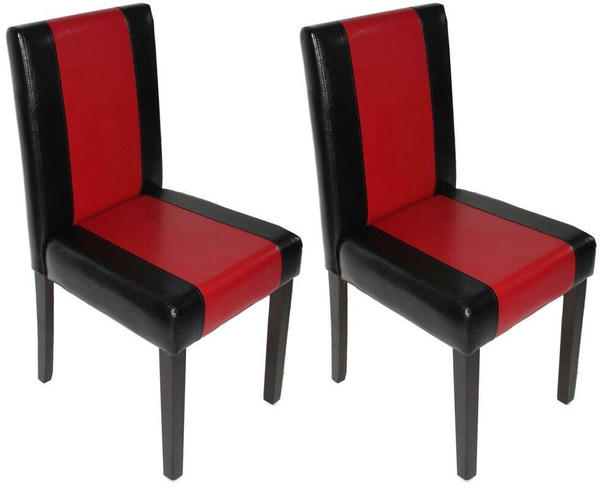 Mendler 2er-Set Esszimmerstuhl Küchenstuhl Stuhl Littau schwarz-rot, dunkle Beine