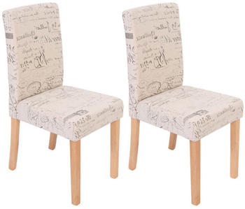 Mendler 2x Esszimmerstuhl Stuhl Küchenstuhl Littau Textil mit Schriftzug, creme, helle Beine