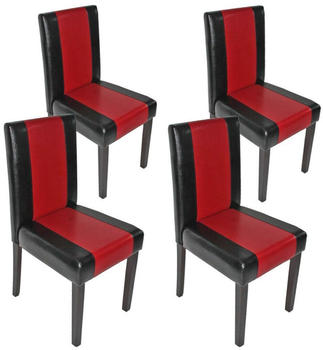 Mendler 4er-Set Esszimmerstuhl Stuhl Küchenstuhl Littau Kunstleder, schwarz-rot, dunkle Beine