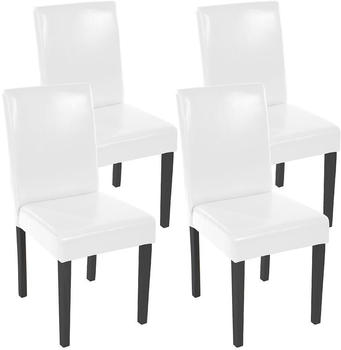Mendler 4er-Set Esszimmerstuhl Stuhl Küchenstuhl Littau Leder, weiß dunkle Beine