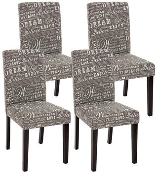 Mendler 4er-Set Esszimmerstuhl Stuhl Küchenstuhl Littau Textil mit Schriftzug, grau, dunkle Beine