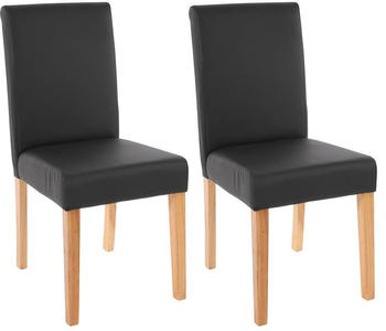 Mendler 2er-Set Esszimmerstuhl Stuhl Küchenstuhl Littau Kunstleder, schwarz matt, helle Beine