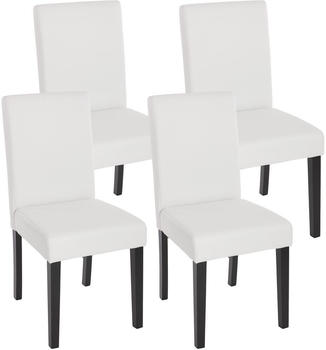 Mendler 4er-Set Esszimmerstuhl Stuhl Küchenstuhl Littau Kunstleder, weiß matt, dunkle Beine